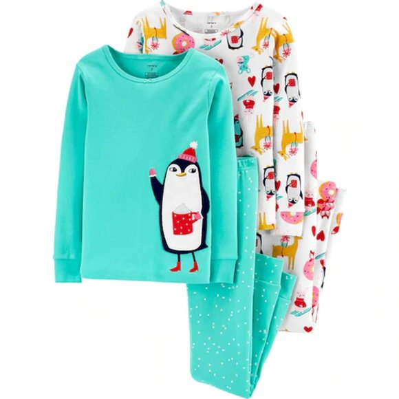 Girls Size 4 Carter's 4-Piece Penguin Snug Fit Pajamas Retail $44.00 - Picture 1 of 6